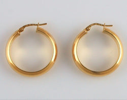 New 9ct Yellow Gold Round Plain Hoop Earrings 20mm - Fox Jewellery