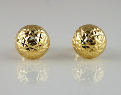 New 9ct Yellow Gold 8mm Diamond Cut Half Ball Stud Earrings - Fox Jewellery