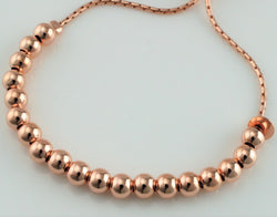 925 Sterling Silver Rose Gold Plated Ball Beads Adjustable Slider Bracelet - Fox Jewellery
