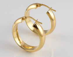 New 9ct Yellow Gold Round Plain Hoop Earrings 20mm - Fox Jewellery