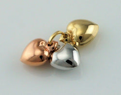 9ct Gold Yellow, White & Rose Colour Three Hearts Pendant / Charm - Fox Jewellery
