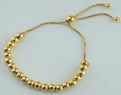 925 Sterling Silver Yellow Gold Plated Ball Beads Adjustable Slider Bracelet - Fox Jewellery