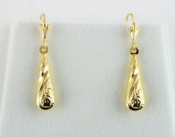 New 9ct Yellow Gold Patterned Drop Earrings - Fox Jewellery