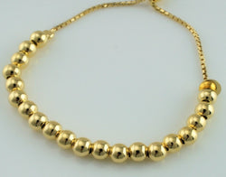 925 Sterling Silver Yellow Gold Plated Ball Beads Adjustable Slider Bracelet - Fox Jewellery