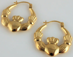 9ct Yellow Gold Claddagh Creole Earrings - Fox Jewellery