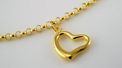 9ct Yellow Gold Open Heart Charm Bracelet 18cm / 7 inch - Fox Jewellery