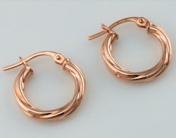 New 9ct Rose Gold Twisted Hoop Earrings - Fox Jewellery