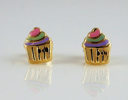 9ct Gold Enamel Cupcake Kids Stud Earrings - Fox Jewellery