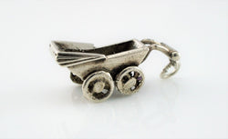Vintage Sterling Silver Baby Pushchair Pram Buggy Charm / Pendant - Fox Jewellery