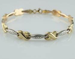 9ct Yellow & White Gold Diamond Cut Fancy Cross Link Bracelet 7.5" - Fox Jewellery