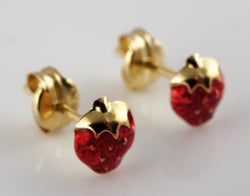 9ct Gold Enamel Strawberry Kids Stud Earrings - Fox Jewellery