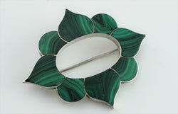 Fine Antique Victorian Silver Scottish Malachite Agate Brooch / Pin - Fox Jewellery
