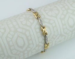 9ct Yellow & White Gold Diamond Cut Fancy Cross Link Bracelet 7.5" - Fox Jewellery