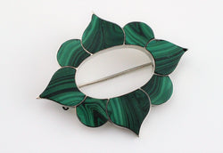 Fine Antique Victorian Silver Scottish Malachite Agate Brooch / Pin - Fox Jewellery
