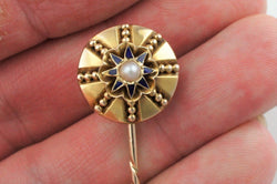 Fine Antique Victorian 9ct Gold Enamel & Pearl Stick - Tie Pin / Cravat Stick - Fox Jewellery