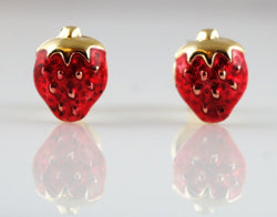 9ct Gold Enamel Strawberry Kids Stud Earrings - Fox Jewellery