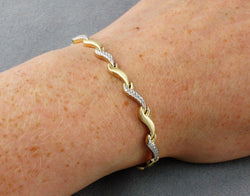 9ct Yellow & White Gold Diamond Cut Wave Link Bracelet  7.5" - Fox Jewellery