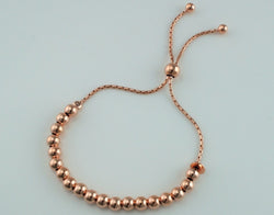 925 Sterling Silver Rose Gold Plated Ball Beads Adjustable Slider Bracelet - Fox Jewellery
