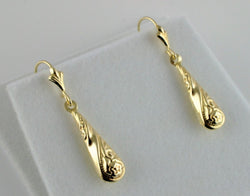 New 9ct Yellow Gold Patterned Drop Earrings - Fox Jewellery