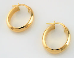 9ct Yellow Gold Oval Plain Hoop Earrings - Fox Jewellery