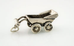 Vintage Sterling Silver Baby Pushchair Pram Buggy Charm / Pendant - Fox Jewellery