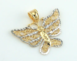 9ct Gold Yellow & White Gold Diamond Cut Filigree Butterfly Pendant - Fox Jewellery