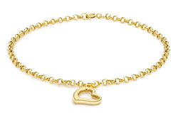 9ct Yellow Gold Open Heart Charm Bracelet 18cm / 7 inch - Fox Jewellery