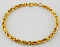 9ct Yellow Gold Hollow Rope Chain Bracelet 19cm / 7.5 inch - Fox Jewellery