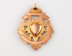 Antique Vintage 9ct Rose Gold Albert Chain Fob Medal 1909 - Fox Jewellery