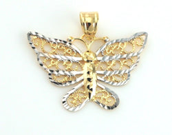 9ct Gold Yellow & White Gold Diamond Cut Filigree Butterfly Pendant - Fox Jewellery