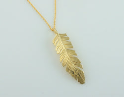 9ct Yellow Gold Large Feather Leaf Pendant Necklace 16" 18" 20" Chain - Fox Jewellery