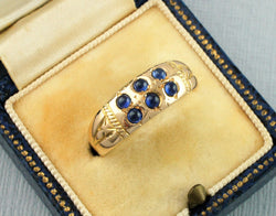 Antique Victorian 15ct Yellow Gold Sapphire Ring - Fox Jewellery