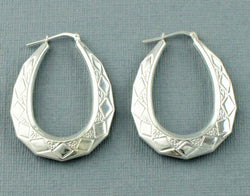 925 Sterling Silver Victorian Style Large Oval Creole Earrings - Fox Jewellery
