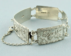 Vintage 925 Sterling Silver Bar Design Link Bracelet 7" Hallmarked - 1945 - Fox Jewellery
