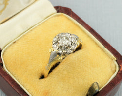 Vintage 18ct Gold & Platinum Diamond Daisy Cluster Engagement Ring - Fox Jewellery