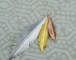 925 Sterling Silver Yellow and Rose Gold Plated Dreamcatcher Feathers Necklace - Fox Jewellery