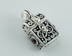 925 Sterling Silver Locket Antique Style Filigree Secret Box Pendant - Fox Jewellery