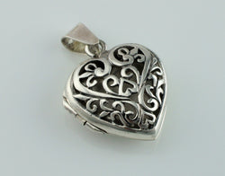 925 Sterling Silver Filigree Heart Locket Pendant - Fox Jewellery