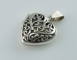 925 Sterling Silver Filigree Heart Locket Pendant - Fox Jewellery