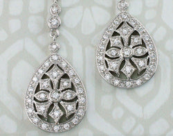 Art Deco Style Solid Silver Pear Shaped CZ Large Drop Earrings - Fox Jewellery