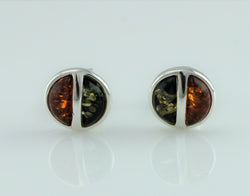 925 Sterling Silver Baltic Amber Two Colour Stud Earrings - Fox Jewellery
