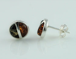 925 Sterling Silver Baltic Amber Two Colour Stud Earrings - Fox Jewellery