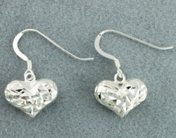 925 Sterling Silver Diamond Cut Heart Earrings - Fox Jewellery