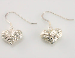 925 Sterling Silver Diamond Cut Heart Earrings - Fox Jewellery