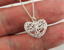 925 Sterling Silver Filigree Butterfly Heart Pendant Necklace 18" - Fox Jewellery