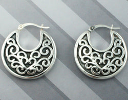 925 Sterling Silver Oxidized Antique Style Patterned Creole Earrings - Fox Jewellery