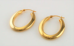New 9ct Yellow Gold Tube Oval Creole Earrings - Fox Jewellery