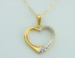 9ct Yellow & White Gold Open Heart Pendant Necklace 18" Inch - Fox Jewellery