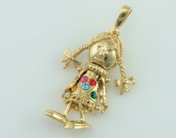 9ct Yellow Gold Multi-coloured CZ Rag Doll Charm Pendant - Fox Jewellery