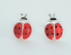 925 Sterling Silver Enamel Ladybird Kids Stud Earrings - Fox Jewellery